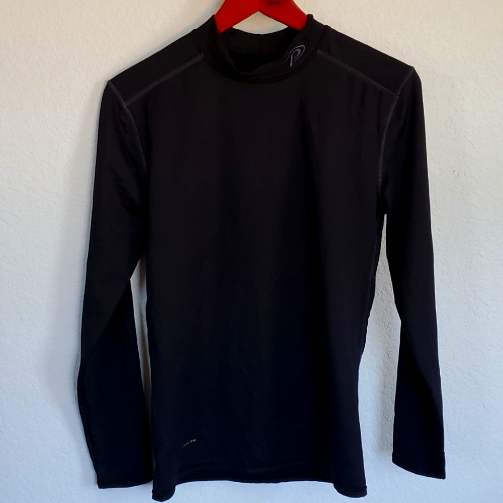 Men's black long sleeve shirt.